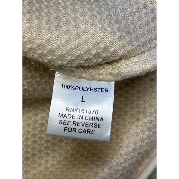 Haptics Good Vibes Denim & Ivory Patchwork Sherpa Half Zip pullover, size large - Picture 6 of 12